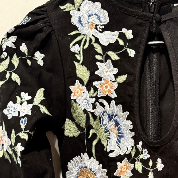 ASOS Women’s Black Blue Floral Embroidered Long Puff Sleeve Dress Size 0 NWOT - Picture 6 of 13